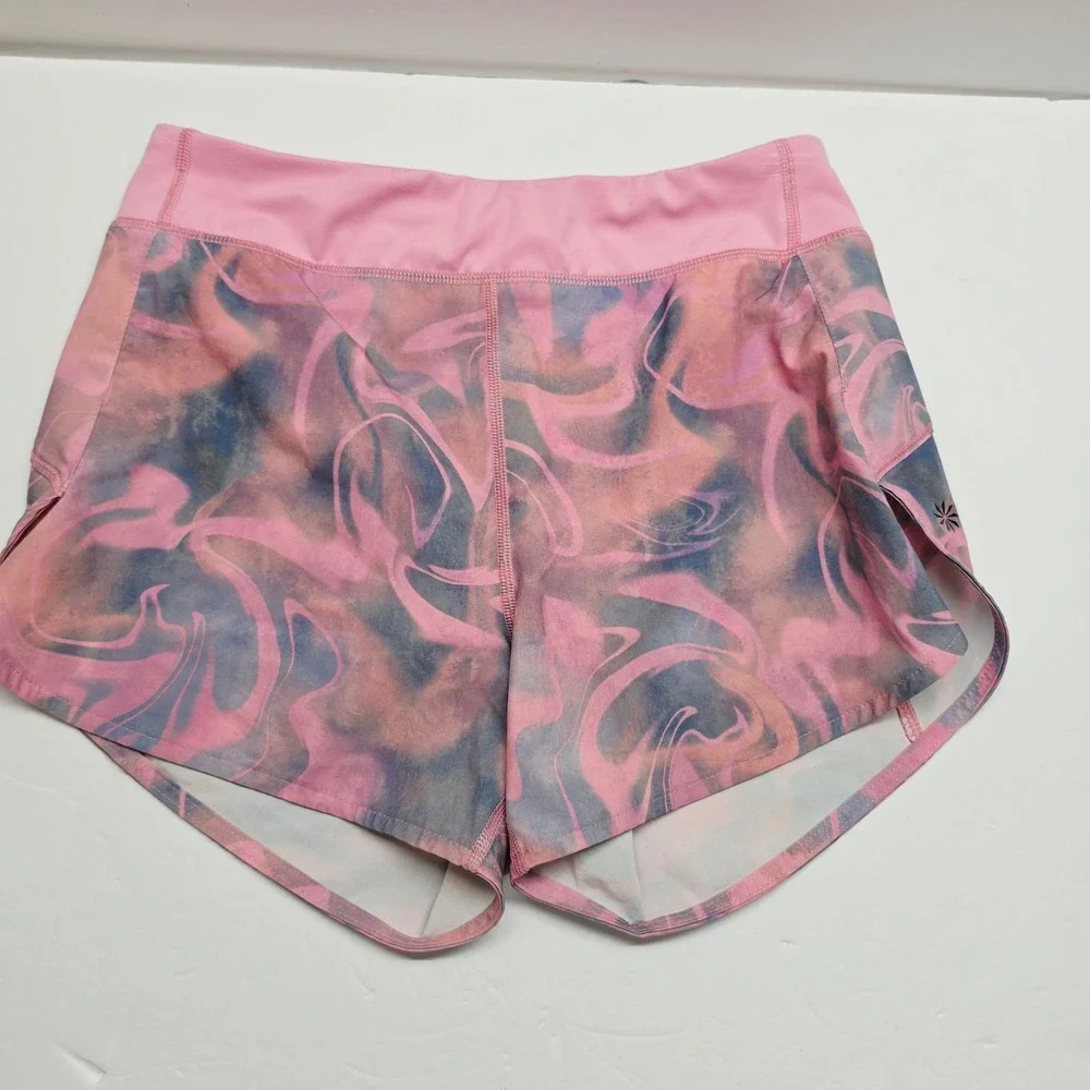 Athleta Girl Run The World 3 Inch Shorts Pink Blue Marble Swirl Size L 12